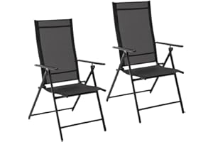 LOLAhome 2 sillas Camping jardín y terraza Plegables y reclinables de 7 Posiciones de Acero con Epoxi anticorrosión y textileno Reforzado Negras