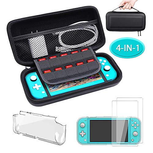6amLifestyle Kit Accessori 4-in-1 per Nintendo Switch Lite - Custodia da Trasporto per Switch Lite + Cover Protettiva Trasparente + 9H Nintendo Switch Lite Pellicola Protettiva (2 Pezzi)