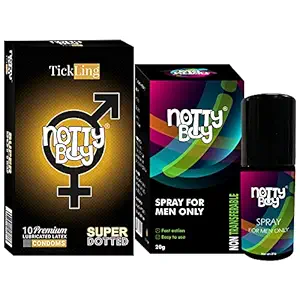 NOTTY BOY Super Dotted 1500 Dots Condoms Pack of 10 with OverTime spray 20gm