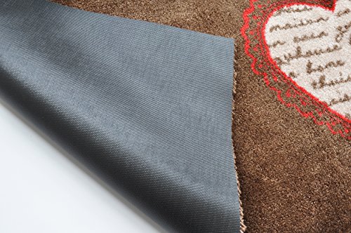 LifeStyle-Mat 100055 3 Herzen, rutschfester und waschbarer Läufer, ideal für die Garderobe, Küche oder Schlafzimmer, 50 x 150 cm, braun / rot - 3