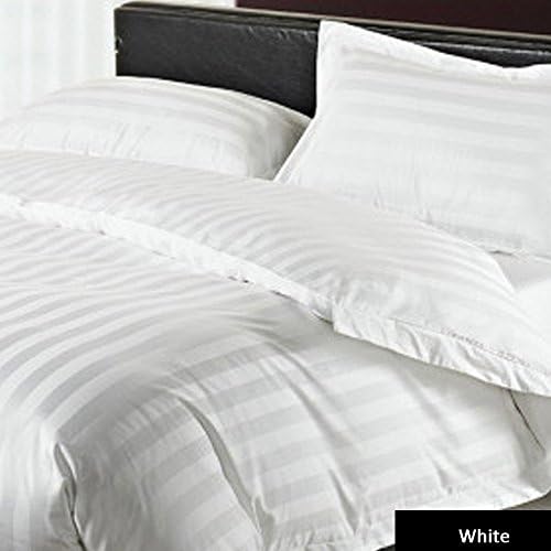 19 inches (48cm) Deep pocket Stripe Pattern 100% Egyptian Cotton 800 Thread Count Quilt Cover Set 7 PC Sheet Set (4 PC Bed Sheet Set + 3 PC Duvet Cover Set ) All Sizes &amp; Colors (Euro King IKEA , White)