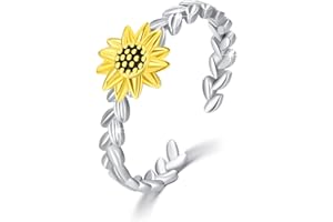 ECHOOY Women Ring S925 Sterling Silver Adjustable Horseshoe/Bee/Sunflower/Moonstone/Opal Thumb Hug Ring for Women Girls Teen Mother's Day