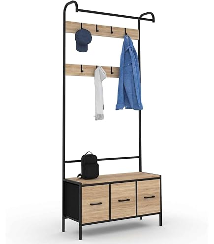 Meuble à Chaussures Avec Porte-Manteau, Noir, 3 Portes Et 2 Tiroirs Rangement Pratique Et Modulable 97142238