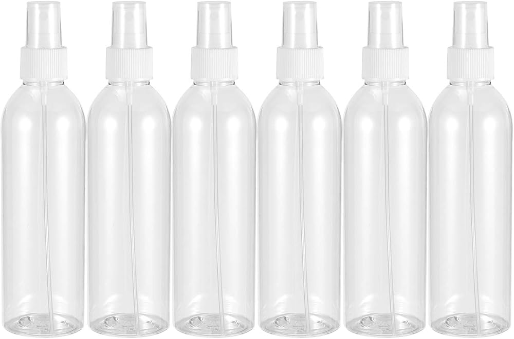 Cabilock Uzun ömürlü 6 adet 250 ml kozmetik ambalaj şişesi, boş sprey şişesi, PET taşınabilir sıvı şişesi (beyaz püskürtme başlığı ve şeffaf şişe)
