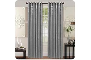 THL Glamour Pair Curtain Sparkle Shimmer Metallic Glitter Block Out Eyelet Ring Top (Glamr-Silver, 90"x90")