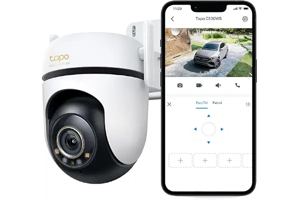Tapo C530WS - Cámara Seguridad Exterior 360° 3K 5MP, Visión Nocturna Color, Resistencia IP66, Alarma Sonora/Luz, Detección AI, Almacenamiento Nube/SD 512GB, Audio Bidireccional