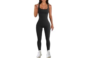 Risipu Bodycon Jumpsuit for Women UK, Sleeveless Square Neck Black Jumpsuit, Seamless Ribbed Stretchy Romper for Fitness Yoga Workout