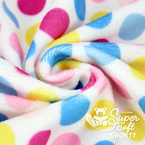 0,5m x1,5m Plüsch Stoff als SB-Produkt, gepunktet & samtweich / Teddyplüsch, EN71-3 & 71-9 zertifiziert, in schickem Design, Stoff weiß mit rosa / pink / blauen / gelben Punkten, Flor 1,5mm - 4