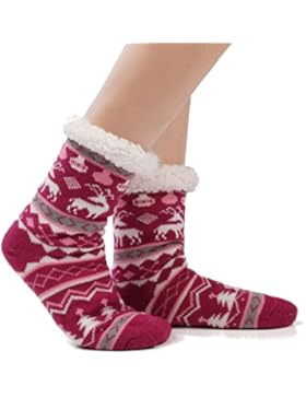 Damen Kuschelsocken Winter Warme Socken Stoppersocken Hausschuhe Weihnachten mit ABS Rutschfest