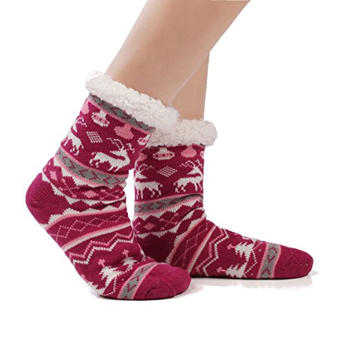 JARSEEN Mujer Hombre Navidad Calcetines Invierno Calentar Pantuflas de Estar Por Casa Super Suaves Cómodos Calcetines Antideslizante (Ciervo Rojo, EU 36-42)