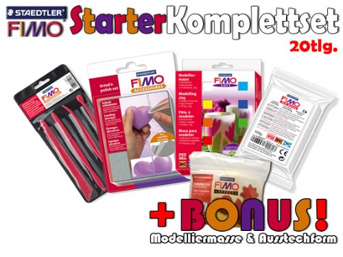 STAEDTLER FIMO Soft STARTER Komplett-Sparset 20 tlg. + BONUS Modelliermasse & Effektform