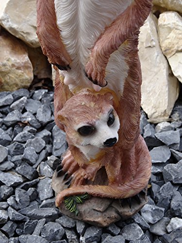 Erdmännchen Dekofigur Gartenfigur 30 cm hoch wetterfest frostfest handbemalt Garten Dekofigur Tierfigur niedliches Erdmännchen mit Kind - 2