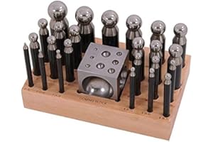 NEILSEN Juego de 25 punzones y bloques de acero con soporte de madera para manualidades de metal