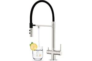 KEOKBON 3 Way Tap with Magnetic 2 Functions 360° Swivel Extendable Spout, 3 in 1 Kitchen Sink Mixer Tap for Water Filter, Triflow Kitchen Tap Drinking Water tap with 2 Handles, Nickel Brushed