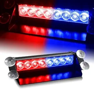 Auto Hub Waterproof 8 LED Red Blue Police Flashing Light for All Cars