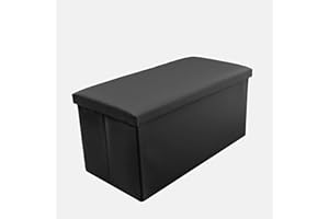 Home Republic Faux Leather Foldable Black Ottoman Storage Box Toy Chest Seat Footstool for Kids Room, Nursery, Bedroom, Living Room, Hallway (76 x 38cms)