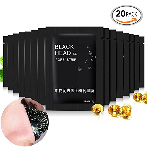 Travelmall 20 Pcs Mineral Mud Nose Blackhead Remover Face Facial Black Mask Pore Acne Treatments Mask Cleaner (20pcs)