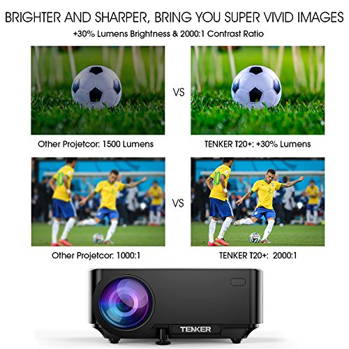 TENKER T20 + (Upgrade) 2000 Lumen LCD Mini Beamer, Portable Heimkino Projektor UnterstÃ¼tzung 1080 P HDMI USB SD Karte AV VGA fÃ¼r TV Laptop Spiel iPhone Andriod Smartphone EnthÃ¤lt HDMI Kabel, Schwarz