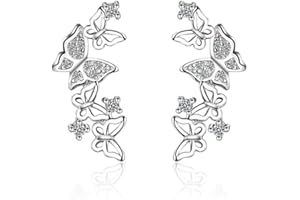 CHEREDA 925 Sterling Silver 3D Butterfly Cubic Zirconia Crystal Cuffs Climber Ear Vine Wrap Stud Earring