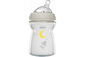 Chicco Natural Feeling Biberon Anticolica 0 Mesi + da 250 ml in vetro, Biberon con Tettarella in Silicone Morbida e Flessibile, Adatto per Allattamento Misto, flusso lento, Colore Neutro