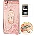 Produktbild Huawei P9 Lite Hülle mit Panzerglas,Ultra Slim Soft TPU Silikon Transparent Wasserdicht Shockproof Anti Slip Protection Schutzhülle,3D Bling Glitzer Strass Durchsichtig Weichem Silicone Thin Handy Hülle,Butterfly Blume Kristall Diamant Glänzend Stoßdämpfend Spiegel Schutz Crystal Case Tasche Etui Bumper mit Diamant Ring Halter Ständer Standfunktion Case für Huawei P9 Lite(2016) 5.2 Zoll-[flasche rose gold]+ Panzerglas/Schutzfolie/Displayschutzfolie