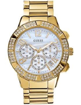 GUESS DAMEN 38MM CHRONOGRAPH GOLD ËDELSTAHL ARMBAND & GEHÄUSE DATUM UHR W0141L2