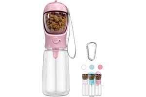 COTOP Butelka na wodę dla psa, w podróży, 550 ml, przenośna butelka na karmę dla psa, 100 ml, plastikowa butelka podróżna dla psa, mała (różowa)