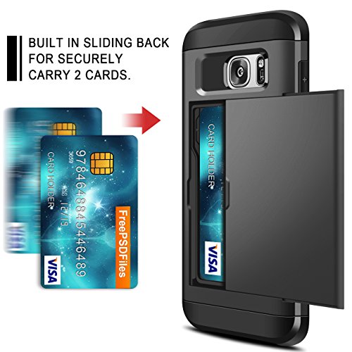 Funda Samsung Galaxy S7 Edge Coolden Protectora Rigida Compartimento para 2 Tarjetas S7 Edge Ultra Delgado Carcasa de Doble Capa Absorci  n de choque Anti-Golpes Caso para Samsung S7 Edge-Negro