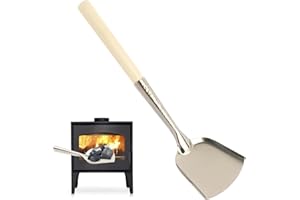QOTSTEOS Pelle à cendres de cheminée à long manche, nettoyeur de four à pizza avec poignée en bois, truelle de cheminée, barbecue au charbon, râteau à cendres, outils de cheminée, outils de jardinage, pour la