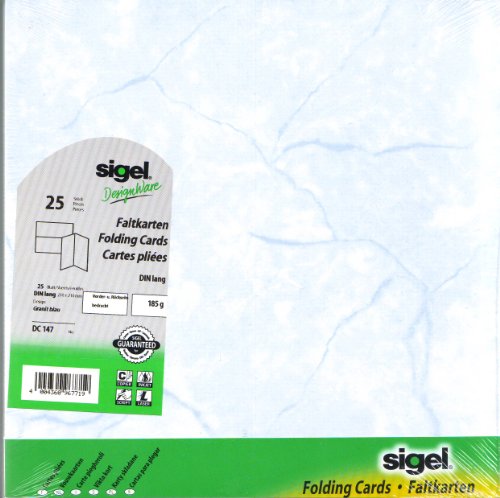 Sigel Design Folding Cards Blue Granite, Ink, Laser, Copier, Script Compatible DC115, 185 g, Folds to DL from Flat Sheets 210 x 210mm, 25 Cards in Pack