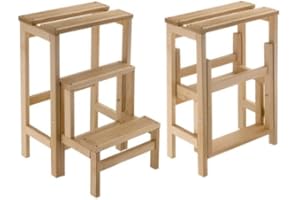 VARIE Sgabello scala in legno di faggio naturale richiudibile salvaspazio - scaletta 3 gradini a ribalta