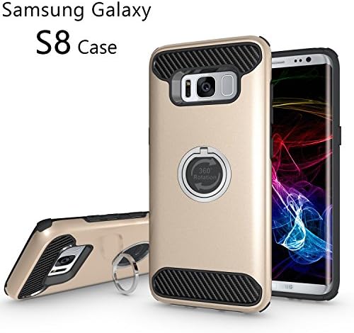 S8 Case, PEMOTech Protective Case for Samsung Galaxy S8, with Shock-Absorption Drop-Protection Hard PC Shell &amp; Soft Silicone Inner &amp; 360 Rotating Ring Grip Holder Kickstand - CHAMPAGNE GOLD
