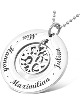 Juwelier Schönschmied- Familienstammbaum Kette mit Anhänger inkl. kostenloser Wunschgravur mit Kette Edelstahl...