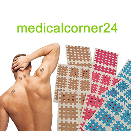 Medicalcorner24® Kinesiologie Gittertape 102 Stück, Cross-Patches, Cross Tape in versch. Größen und Farben, Beige, Blau, Pink - 2