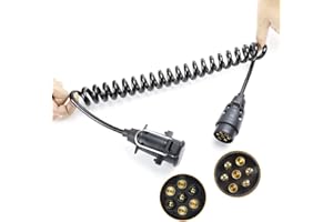 Qiping Cavo per Rimorchio Estensibile a 7 Pin da 2 Metri, Cavo Spirale a 7 Pin per 12V 24V Rimorchi Auto, Porta-bici, Furgoni, Camion, Caravan