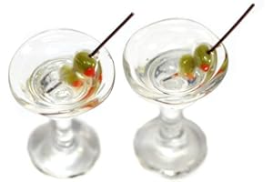 Melody Jane Casa Delle Bambole 2 Martini Cocktail Con Olive Miniatura Bere BAR Accessorio Pub