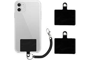 DORART HOME Chaine Telephone Portable avec 2 Patch de Rechange Cordon Spiralé Flexible Lanière Universelle Longue Dragone Anti-perte Porté-Clé Noir Bracelet Pratique de Smartphones pour Voyage Déplacement Camping