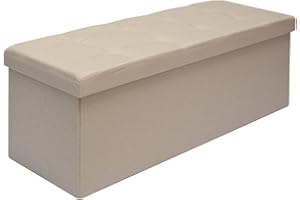 DuneDesign Otomana XXL Banca Plegable 110x38x38cm Incl 2 Paredes divisorias 120L pie de Cama Rectangular sofá Forrado con Tela 3 plazas Beis