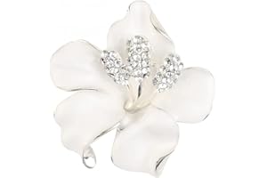 Mecool - Spilla da donna, a forma di fiore, con cristalli artificiali, peso 29,8 g, colore: bianco