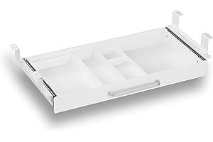 OSteed Under Desk Drawer Organiser 54cm with 4 Plastic Divider Trays, Sliding Pull-Out Pencil Drawer Storage Box for Home Office Standing Work Table, Desk Accessories, White
