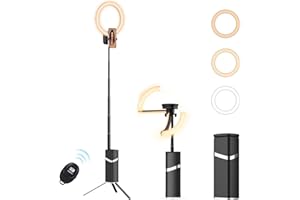 IODOO 10" Ring Light, Luce per Selfie Con batteria ricaricabile 4000mA, Luce ad Anello LED da 3 modalità di Illuminazione, Con Treppiede Pieghevole, per Trucco, Fotografia, Youtube e Video Selfie