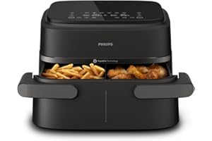 Philips Airfryer Serie 1000, Friggitrice ad aria con singolo/doppio cestello flexi da 7.1L e separatore, doppia resistenza e termostasti separati, RapidAir, 10 modalità, compatto, HomeID (NA154/00)