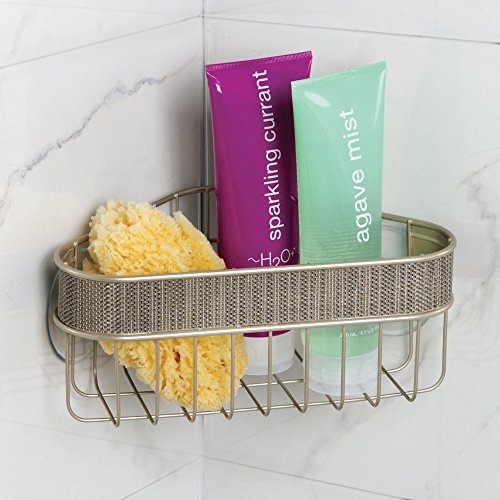 InterDesign 44088EU Twillo Duschkorb für das Bad für Shampoo, Conditioner, Seife – Eckkorb, Perlmuttchampagnerfarben Metall Pearl Champagne 27,18 x 18,03 x 10,41 cm - 3
