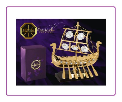 Swarovski® Components - CRYSTAL TEMPTATIONS - Wikingerschiff / Schiff in Gold mit klaren Steinen - Swarovski Kristalle - 24 Karat Gold-plattiert - anlaufgeschützt - Abmessung: 10 cm x 11.5 cm - Das ideale Geschenk zur Geburt, Taufe, Kommunion, Konfirmation, Geburtstag, Namenstag, Valentinstag, Hochzeitstag, Ostern, Weihnachten - Für Kinder, Freundin, Frau, Mutter - Als Mitbringsel, Aufmerksamkeit, Überraschung, Dankeschön, Gruss - Ein Geschenk, das immer gut ankommt!!!