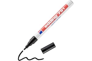 edding 751 marker do lakieru, czarny, 1 pisak, okrągła końcówka 1-2 mm, pisak do oznaczania i opisywania metalu, szkła, kamienia lub tworzywa sztucznego – odporny na wysokie temperatury, trwały,