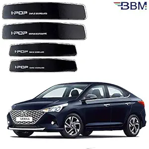 BBM I-POP Durable Plastic Glossy Finish Universal Car Door Guard for Hyundai Verna 2017 2018 2019 2020 2021 (Pack of 4) (Black)