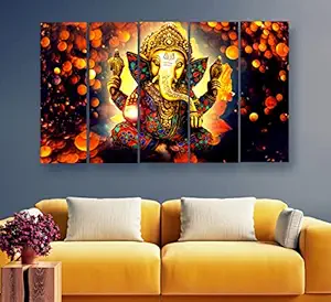 Artdira Ganesha Multiple Frames Wall Painting For Living Spaces, Bedroom, Hotels & Office With Sparkle Touch 7mm Hard Wooden Board (50 30 inches) AD_MFC_140