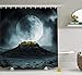 Produktbild HiExotic Duschvorhang Whimsy Night Sky Shower Curtain Sets Big Full Moon Over a Fantasy Castle on Hill Clouds Rocks Valley View,Non-Toxic Waterproof Decor,Green Black Slate Blue,60X72In