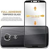 Hupshy® Moto E5 Plus Tempered Glass Screen Protector Full Glue Edge to Edge Fit 9H Hardness Bubble Free Anti-Scratch Crystal Clarity Screen Guard for Moto E5 Plus - Black (FTG01)