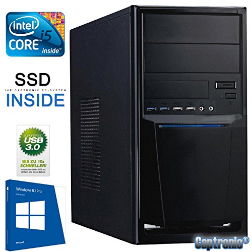 Captronic® (i5-6500-8GB-256GB SSD-1TB HDD-HD530-Win8.1Pro) Windows 8.1 Professional 64bit | QuadCore Silent Multimedia Office PC Front USB 3.0 INTEL Core i5-6500 4x 3,20GHz (Turbo bis 3600MHz) 6. Generation Skylake | KINGSTON 8GB DDR4-2133 | 24x DVD-Brenner | 256GB SSD + 1TB HDD SATA3 | Intel HD 530 HDMI/DVI/VGA | USB 3.1 | USB 3.0 + 2.0 | USB-C | CardReader | 7.1 Sound | GigabitLAN | Design Gehäuse Schwarz